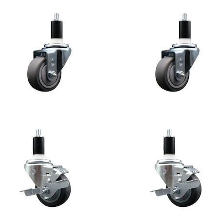Service Caster 3'' Thermoplastic Rubber Wheel Swivel 1-3/8'' Expanding Stem Caster Set 2 Brakes, 4PK SCC-EX20S314-TPRB-2-TLB-2-138